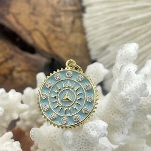 SALE!! Blue & Gold Compass Charm with Dainty Gold Filled Chain